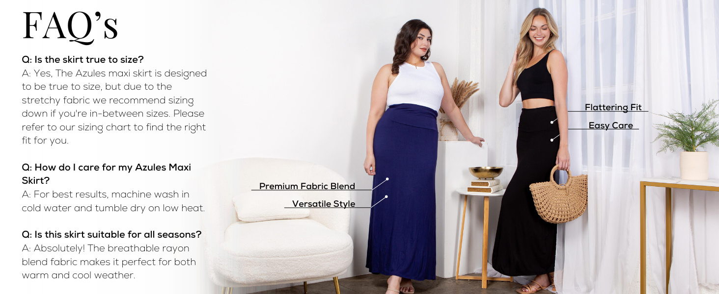 maxi skirt for women ankle length stretchy soft fabric flowy boho style