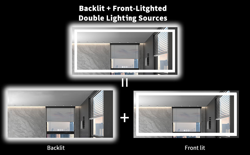 front and backlit bathroom mirror