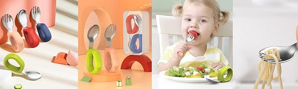 Toddler Utensils, Baby Fork And Spoon Set For Self-feeding, Kids Stainless Steel Fork And Spoon Set