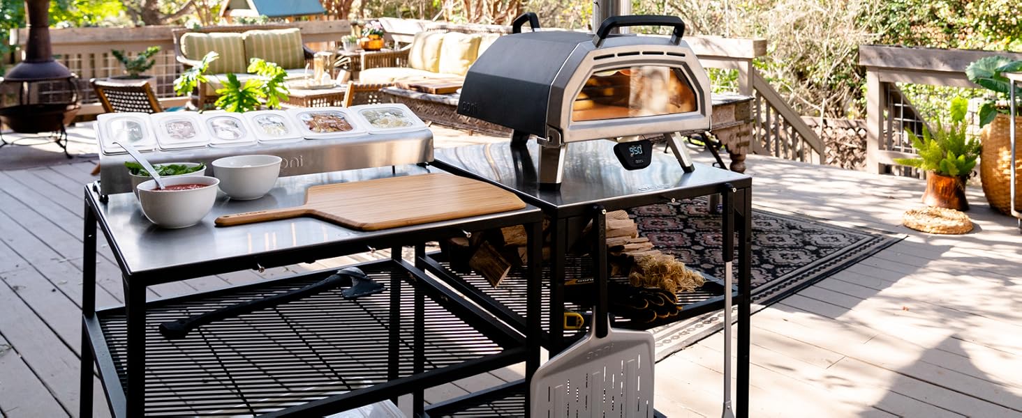 Ooni Large Modular Table Pizza Oven Table Cart, Metal Stainless Steel