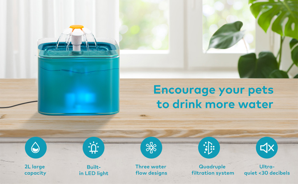 AONBOY Cat Water Fountain, 2L Cat Water Fountain for Drinking, Ultra Silent, LED Light