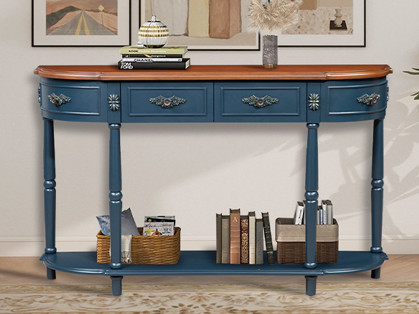 MMsale ヴィンテージ ハーフラウンドアクセントコンソールキャビネット Amazon.com: HMFULE Retro Curved Console Table, 52