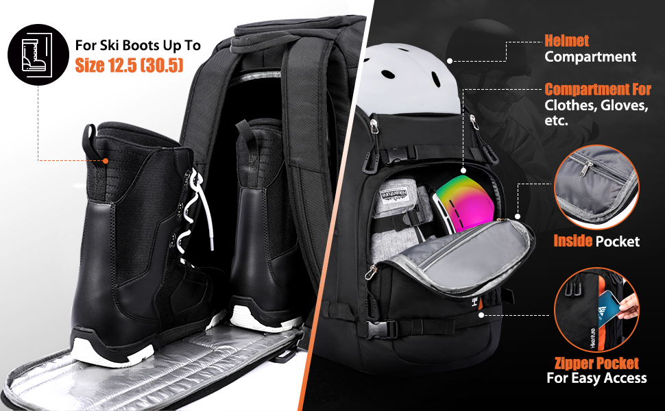 Hikenture Ski Boot Bag Backpack, 50L Padded Ski Bag & Snowboard Boot