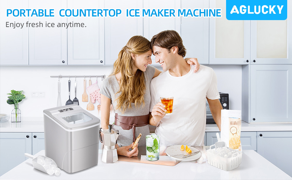 AGLUCKY Countertop Ice Maker Machine, Portable Ice Makers Countertop, Make 26 lbs