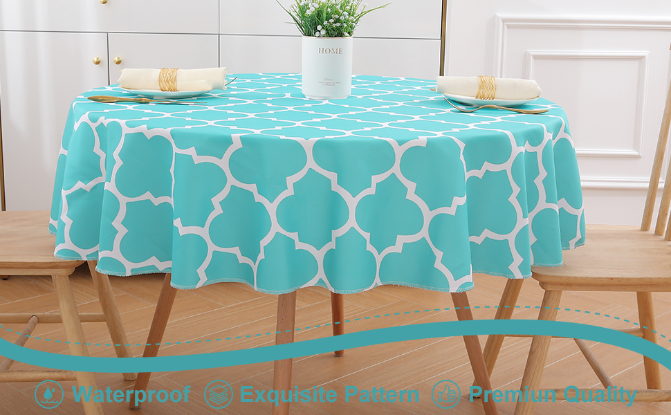 homing Moroccan Polyester Tablecloth for Round Tables Waterproof Satin Resistant