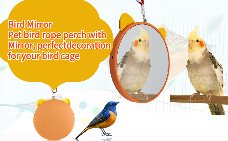 FidosFav Large Pet Bird Mirror Toy Hanging Bird Cage