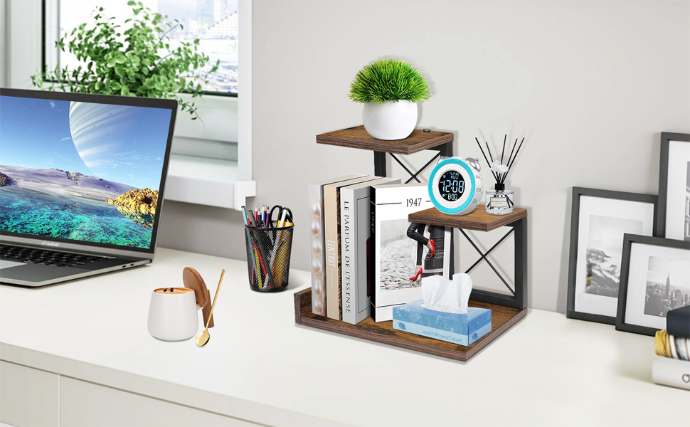 ELITEROO Desk Shelf Organizer, Wood Desktop Organizer Small