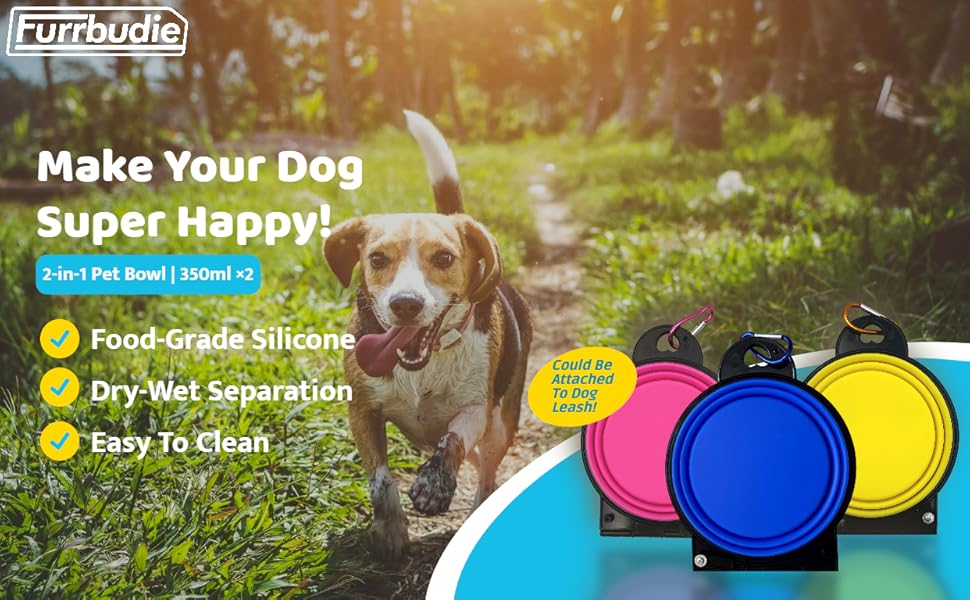Collapsible Dog Water Bowls - 2 in 1 Portable Dog Travel Item, Foldable Pet Camping Accessories Dish Feeder, Portable Water Bowl Container with Carabiners for Puppy Walking Hike Outdoor (Blue) 7 dog camping accessories 2-in-1 collapsible feed bowl for outdoor