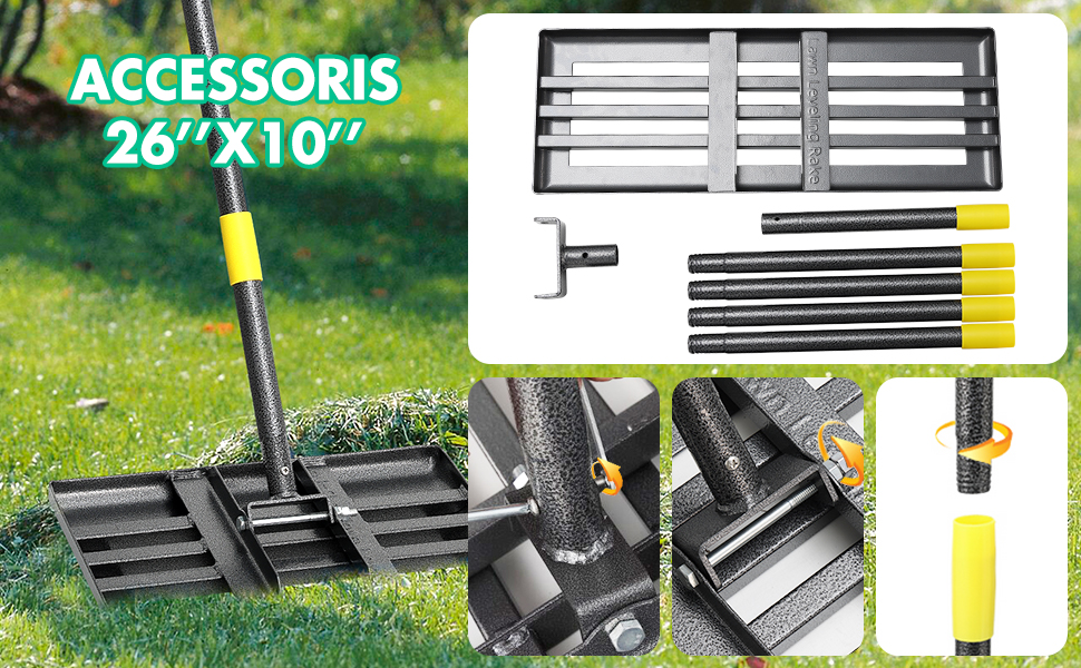 Lawn Leveling Rake, 6FT 26"x10" Levelawn Tool with Curved Edge, Heavy