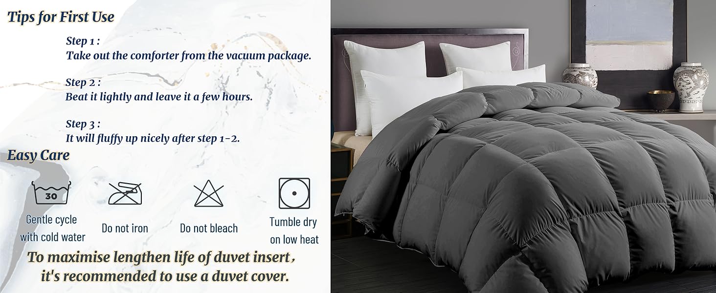 ELNIDO QUEEN Feather Down Fiber Comforter - All Season Grey Fluffy Duvet Insert for Luxurious Hotel Bedding
| ELNIDO 50345a6c B69f 4bde A6a3 2066d919c412. CR0,0,2928,1200 PT0 SX1464 V1