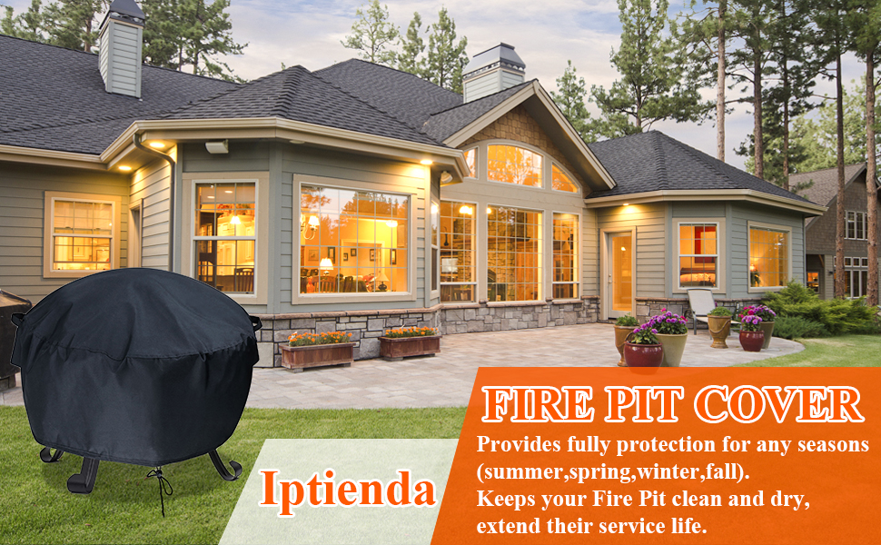 Iptienda Fire Pit Cover, Firepit Covers Waterproof Round Fireplace