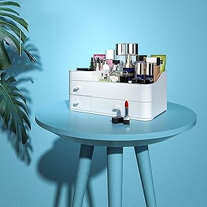 Cosmetics Elegant Vanity Holder for Eyeshadow, Lotions, Lipstick, Nail Polish and Jewelry (White)