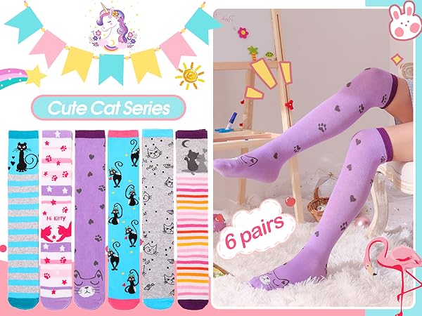 MOGGEI 6 Pairs Kids Girls Knee High Socks