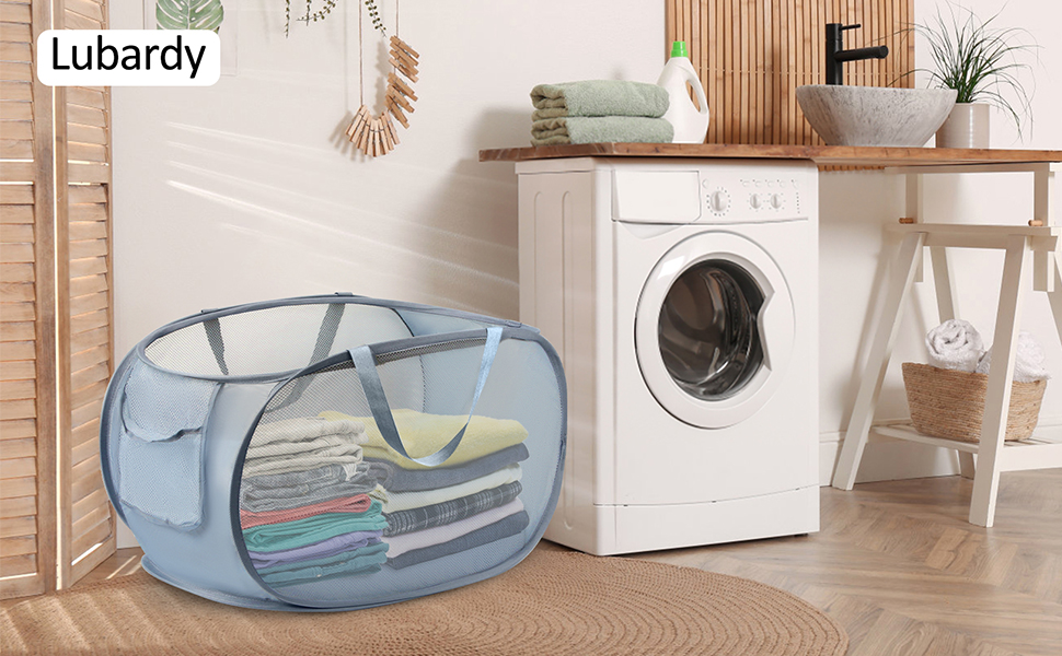 Lubardy Pop Up Mesh Laundry Hamper Foldable Collapsible Laundry Basket