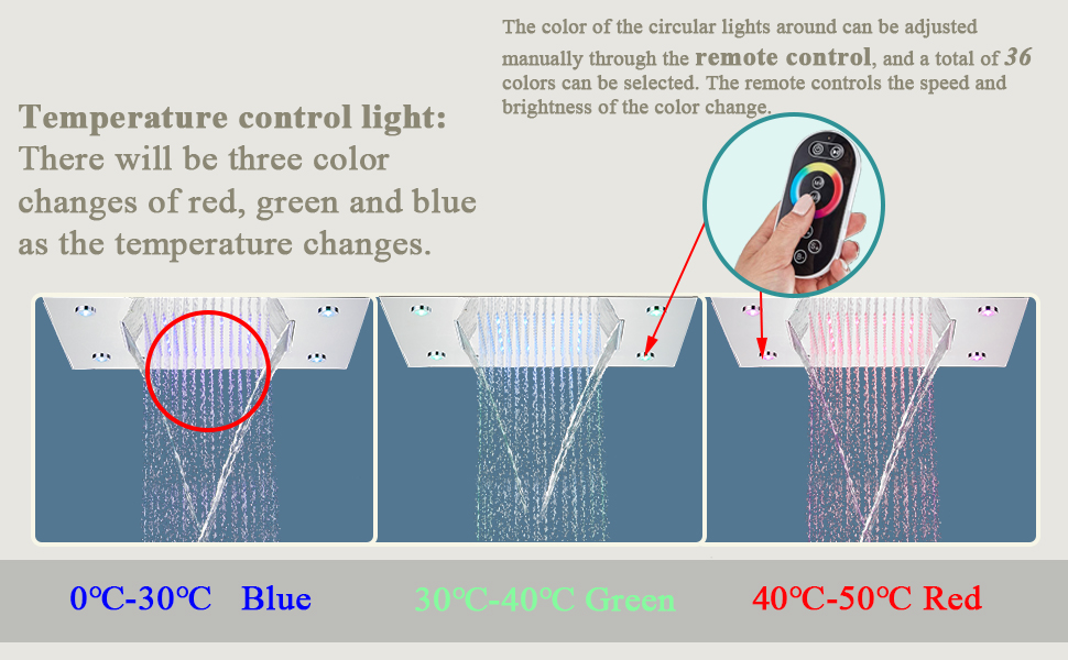 SUGUWORD LED 14X20 Inch Waterfall Rainfall Shower Head Multifunction Shower Head Square Ceiling Mounted Shower Head Solid Brass High Pressure Shower Head Remote Control Shower Head Matt Black 10 2