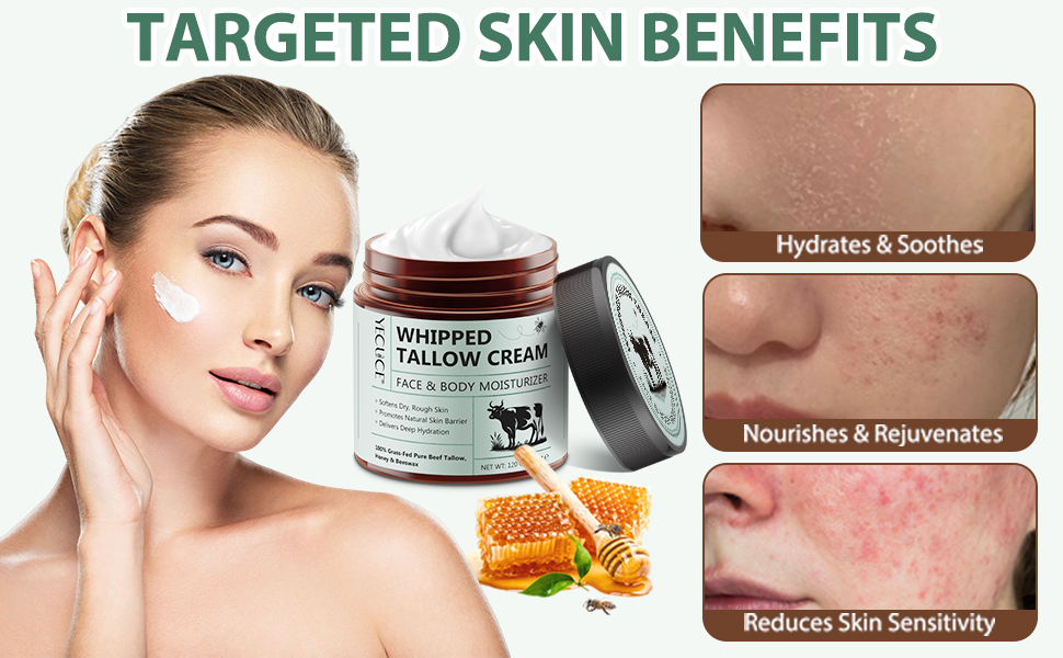 Beef Tallow and Honey Balm for Skin Grass Fed Whipped Beef Tallow With Honey Face