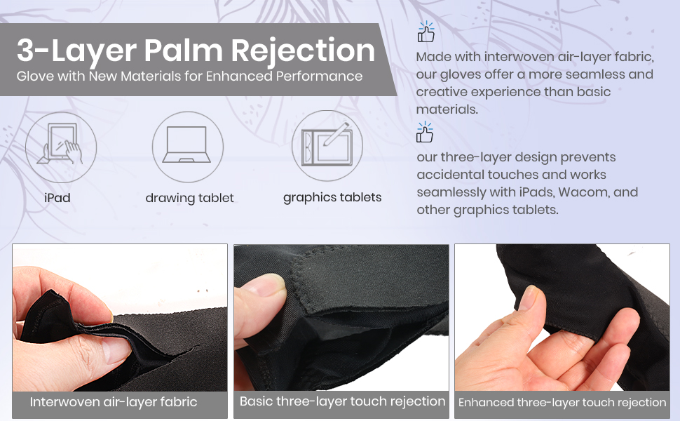 3-Layer Palm Rejection Glove with interwoven fabric prevents accidental touches