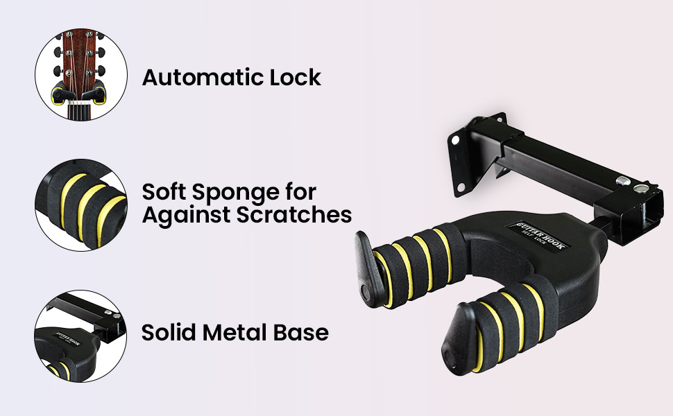 Kadence Long Guitar Wall Mount Stand - Auto Lock Guitar Long Wall Hanger - Metal Base Safe Against Vibration for Acoustic, Electric, Classical, Bass Guitar. (KAD-WM-G14EL) 18 Kadence Long Guitar Wall Mount Stand