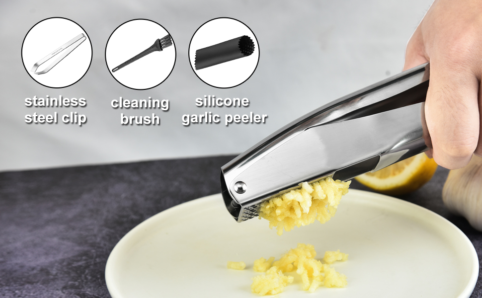 Garlic Press，Stainless Steel Garlic Crusher，No Peel