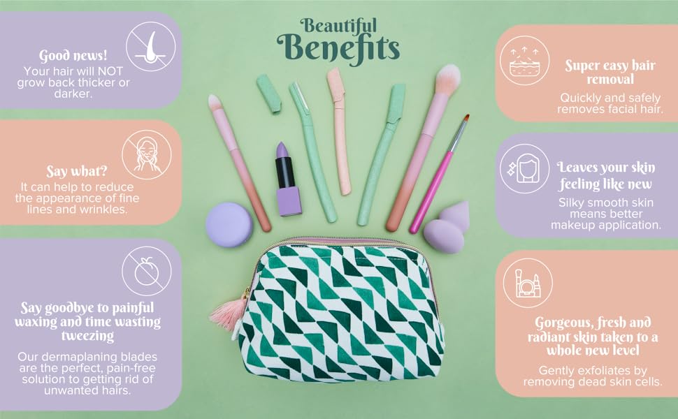 Product benefits for dermablades and eye brow shaver.