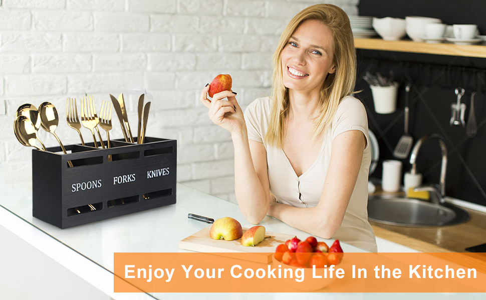 Wooden Silverware Caddies Flatware Cutlery Holder Wood Silverware