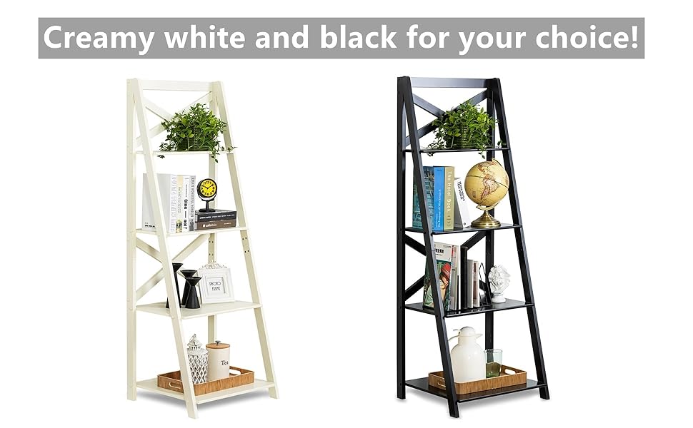 ZENODDLY Ladder Shelf Black Ladder Bookshelf, 56.3in Tall