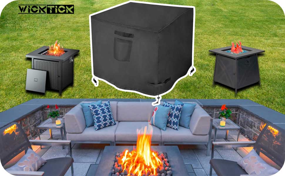 WICKTICK Square Gas Fire Pit Cover 30 x 30 x 25 Inch, Waterproof & 600D Heavy Duty Fire Table