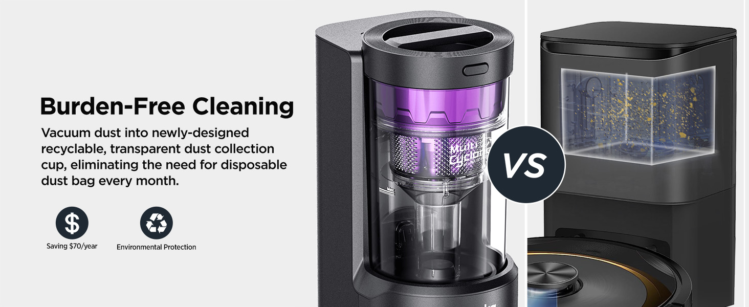 E10s bagless self-emptying robot vacuum
