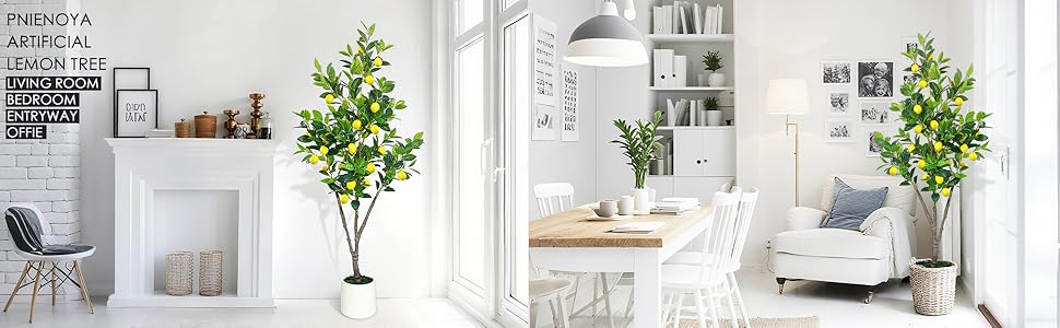 artificial tree indoor;artificial lemons ;lemon garland with greenery;tall artificial plants indoor
