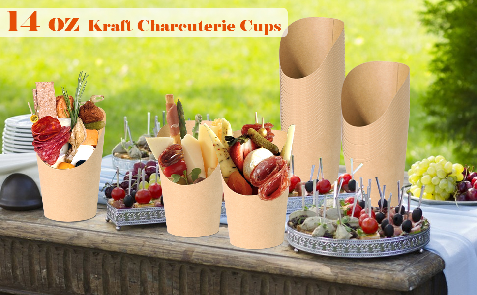 14oz Kraft Charcuterie Cups with Sticks, Disposable Paper