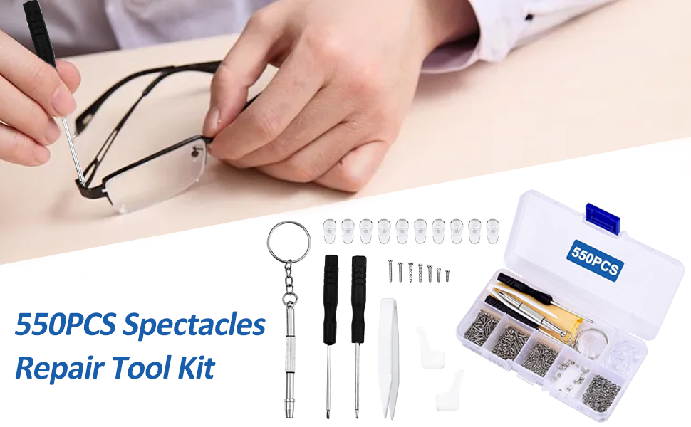 Glasses Repair Tool Kit, 550PCS Spectacles Repair Tool Kit with Mini