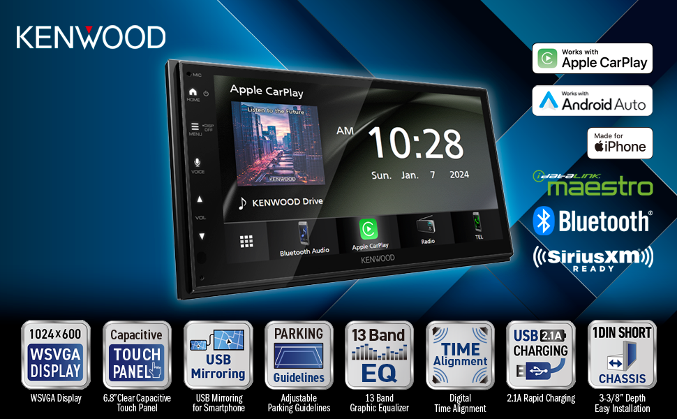 KENWOOD DMX4710S Digital Car Stereo (50W x 6Ch), Apple CarPlay & Android Auto