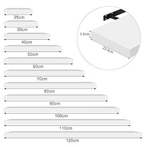 WOLTU High Gloss Floating Shelf Shelves Display Unit Wall Mounted Bookcases 1 X White 80 Cm 18 shelf 110cm