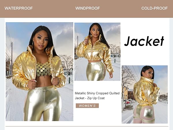 Amazon.com: COZYPOIN Women's Metallic Shiny Cropped Puffer