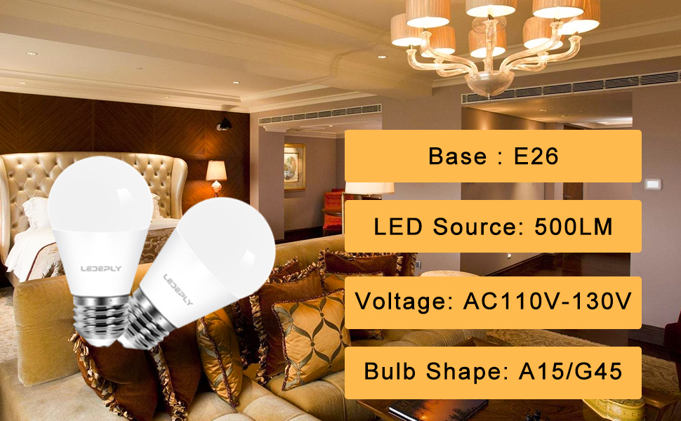 A15 LE bulb e26 light bulb dimmable Warm White 2700K ceiling fan lights 5.5W=40W