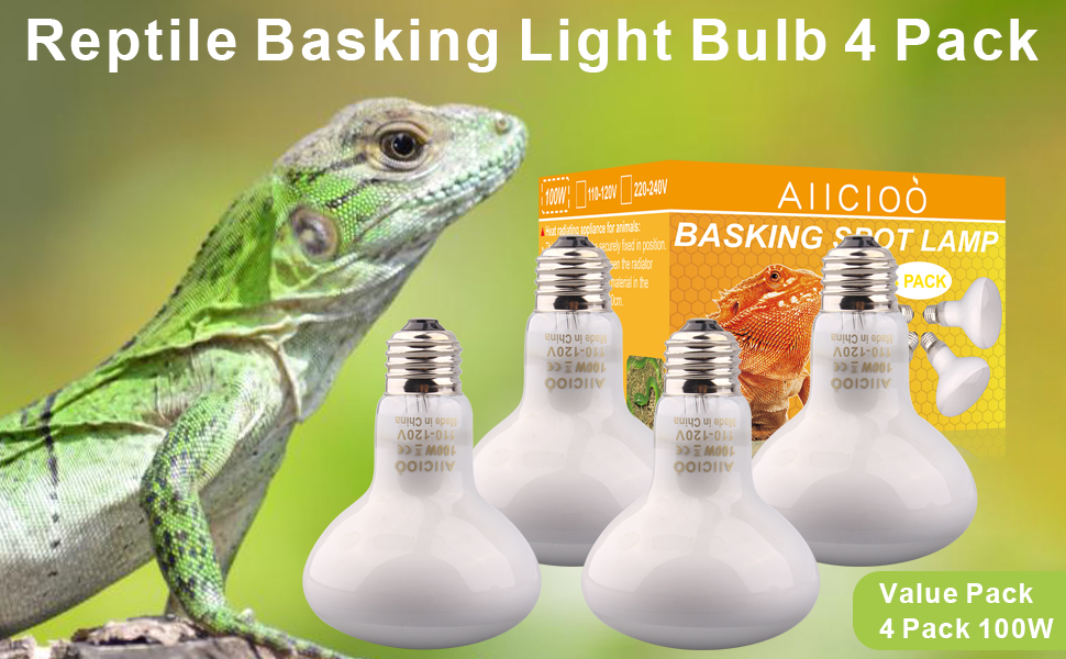 Aiicioo Reptile Basking Light Bulb 100W Reptile Heat Lamp