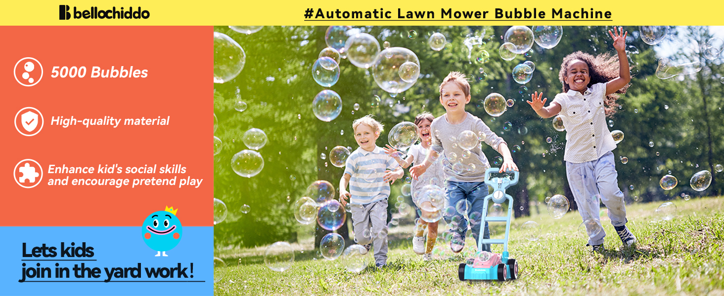 BELLOCHIDDO Bubble Lawn Mower for Toddlers Upgraded
