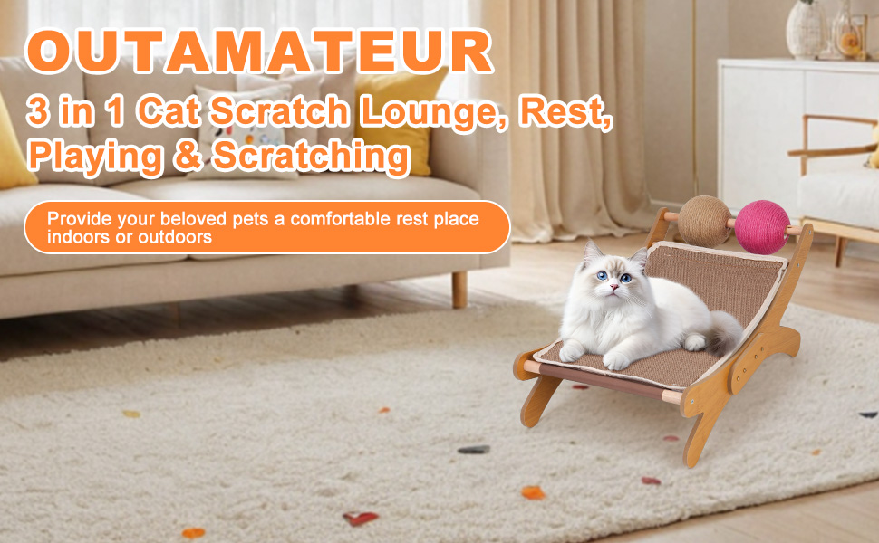 Outamateur 3 in 1 Cat Scratch Lounge, Rest, Playing & Scratching
