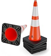 RoadHero 6 Pack 28 Inch 5.5 Lb Traffic Cones with Heavy Black Base, Orange Safety Cone with Refle...