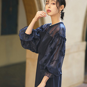 【美品】RUIRUE BOUTIQUE ボリュームスリーブ＆ビスチェ　ワンピース ボリュームスリーブ＆ビスチェタイトワンピースドレス「U1486」