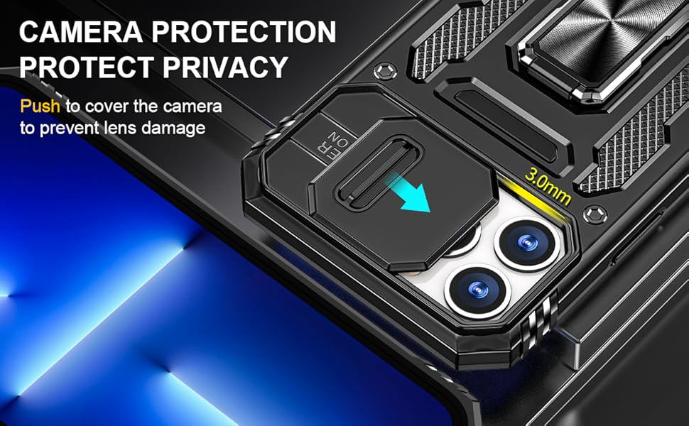 Saiboro for iPhone 13 Pro Max Case with Camera Cover & Stand,2 Layer Heavy Duty