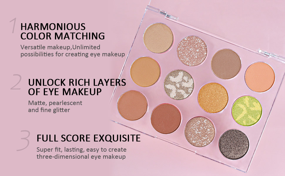 12 Colors Natural Beige Brown Shimmer and Matte Eyeshadow