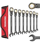 WORKPRO 8-piece Flex-Head Ratcheting Combination Wrench Set, Metric 9-17 mm, 72-Teeth, Cr-V Const...