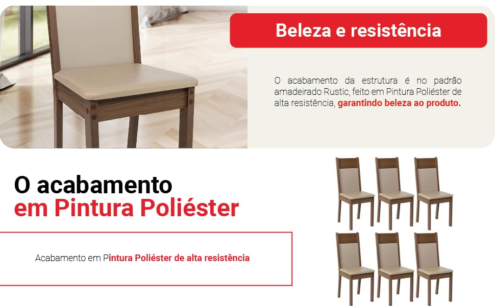  Kit 6 Cadeiras Rustic/crema/sintético Bege Madesa 