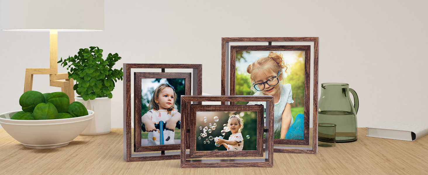 Serwrsw 5x7 Rotating Picture Frame 2 Pack, Double Sided Glass Floating Frame for