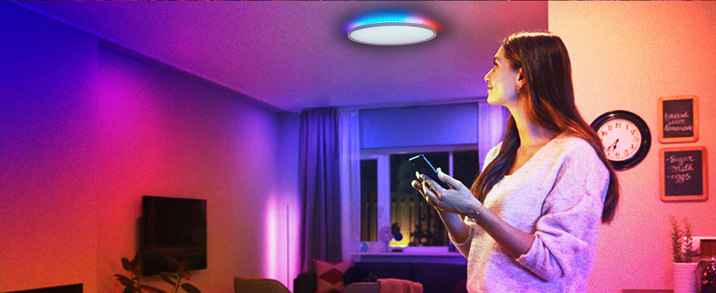 VocgoUU RGB Ceiling Light with Remote Flush Mount, 12 Inch Remote