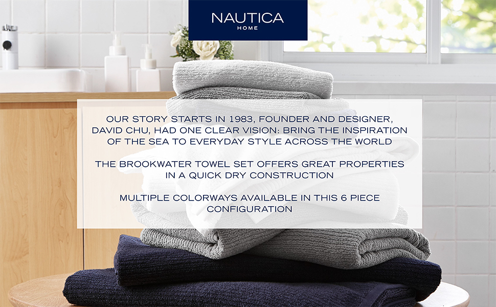Nautica 6 Piece Bath Towels, Highly Absorbent Cotton