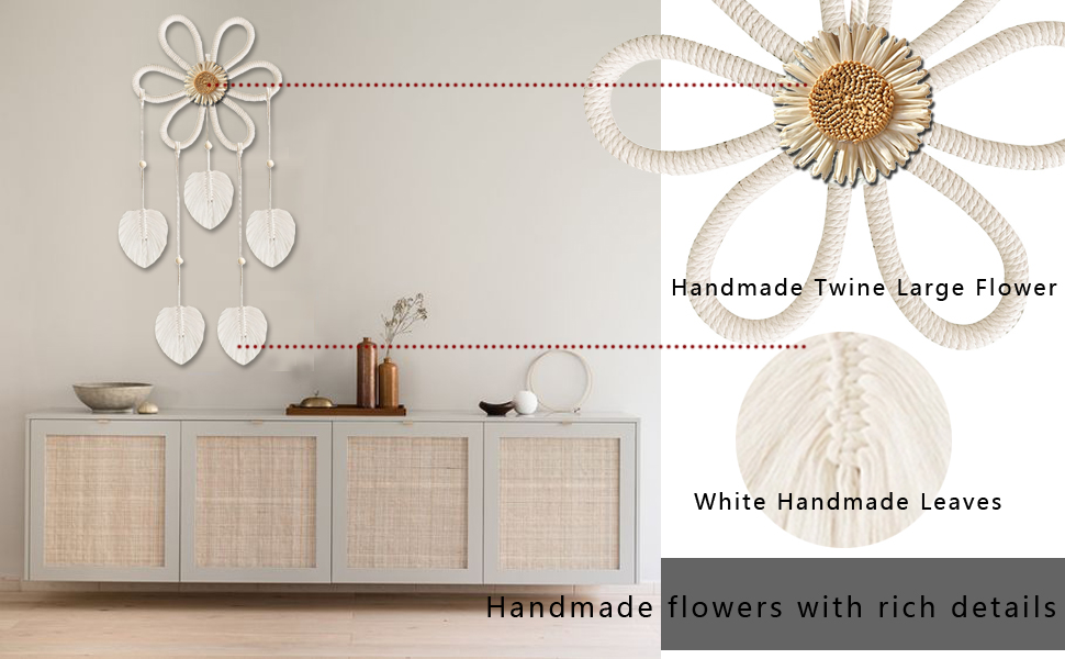 Macrame Wall Hanging - Handmade Sage Green Leaf Tapestry, White Leaf Tapestry Wall Decor