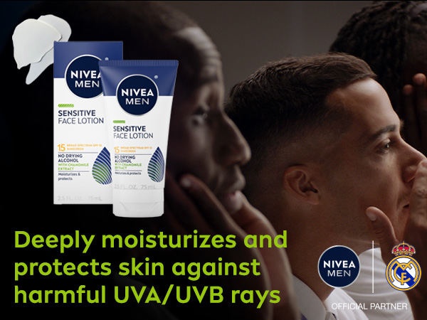 NIVEA MEN Sensitive Face Lotion SPF 15 deeply moisturizes and protects against harmful UVA/AVB