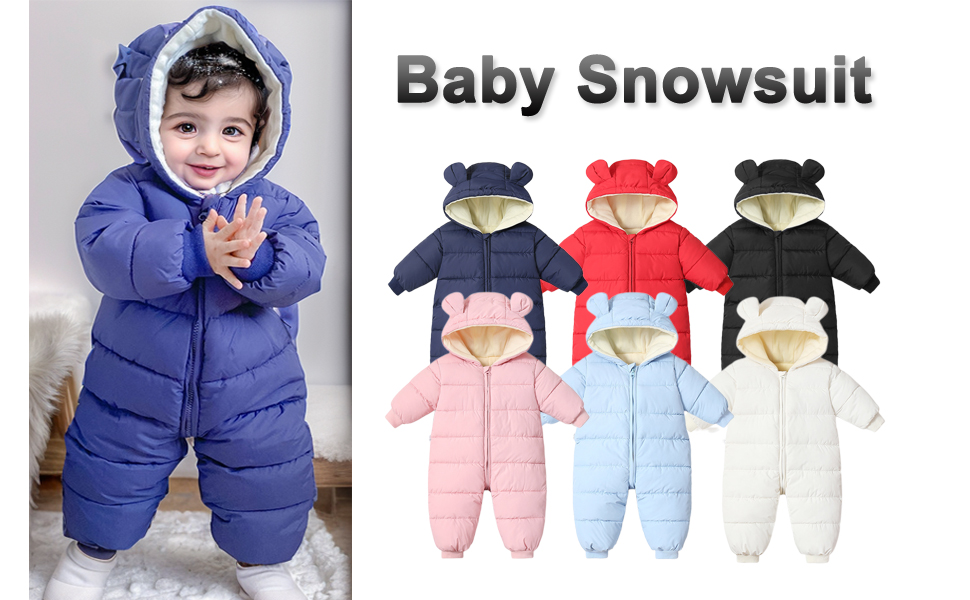 Baby Girls Boys Snowsuit Winter Coat Newborn Zipper Jumpsuit Infant Windproof Hooded Fleece Romper